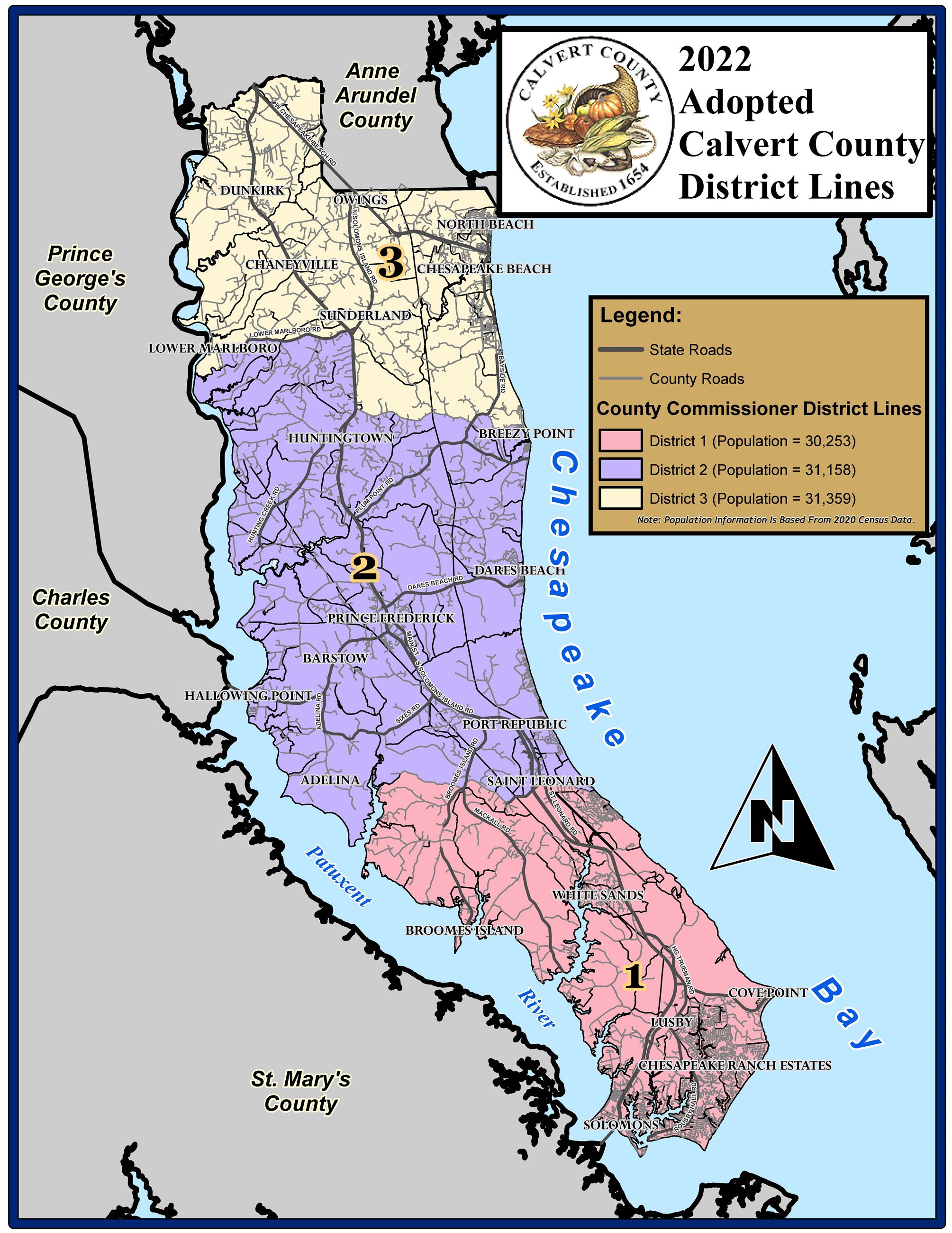 2022 Adopted Calvert County District Lines