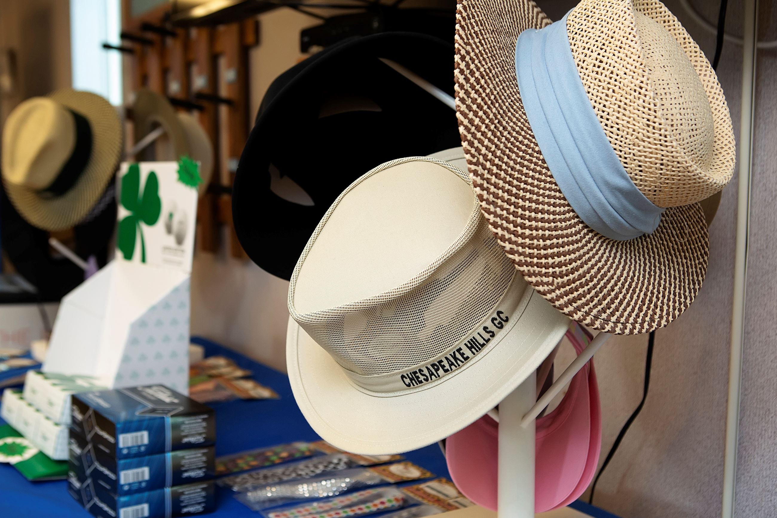 Hats at the gift shop at Chesapeake Hills