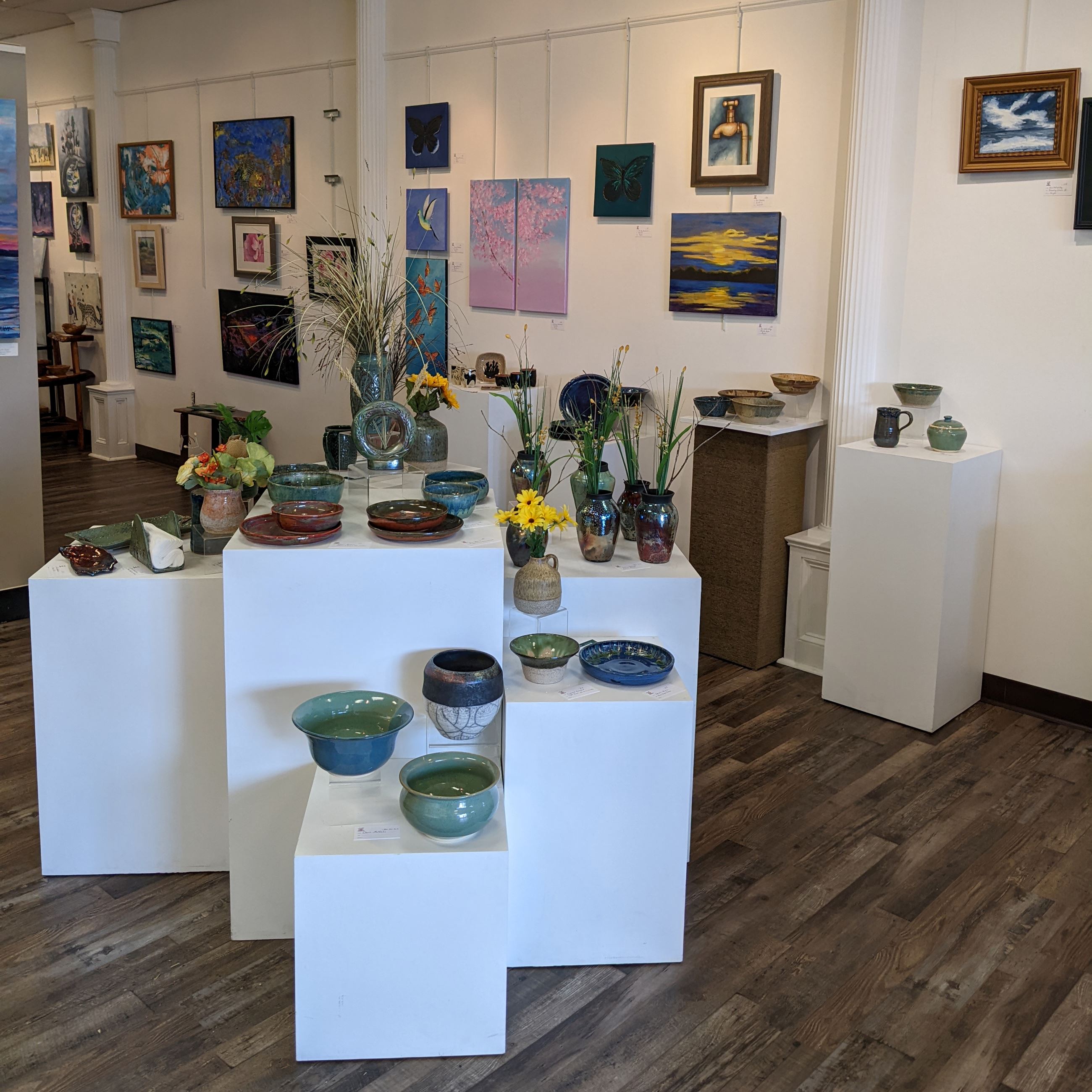 Artwork and pottery in CalvART Gallery