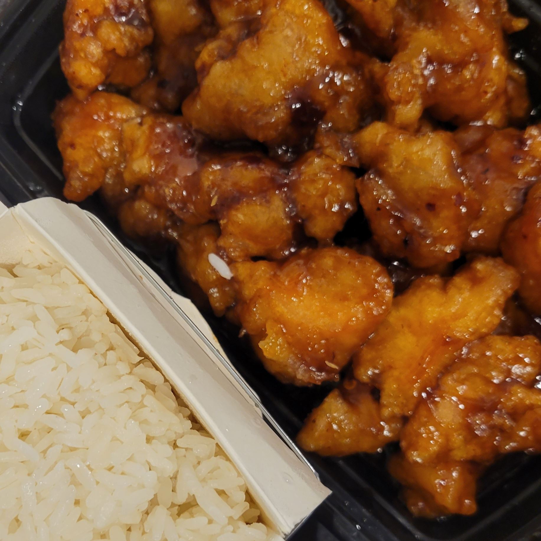 General Tso's chicken with a side of rice