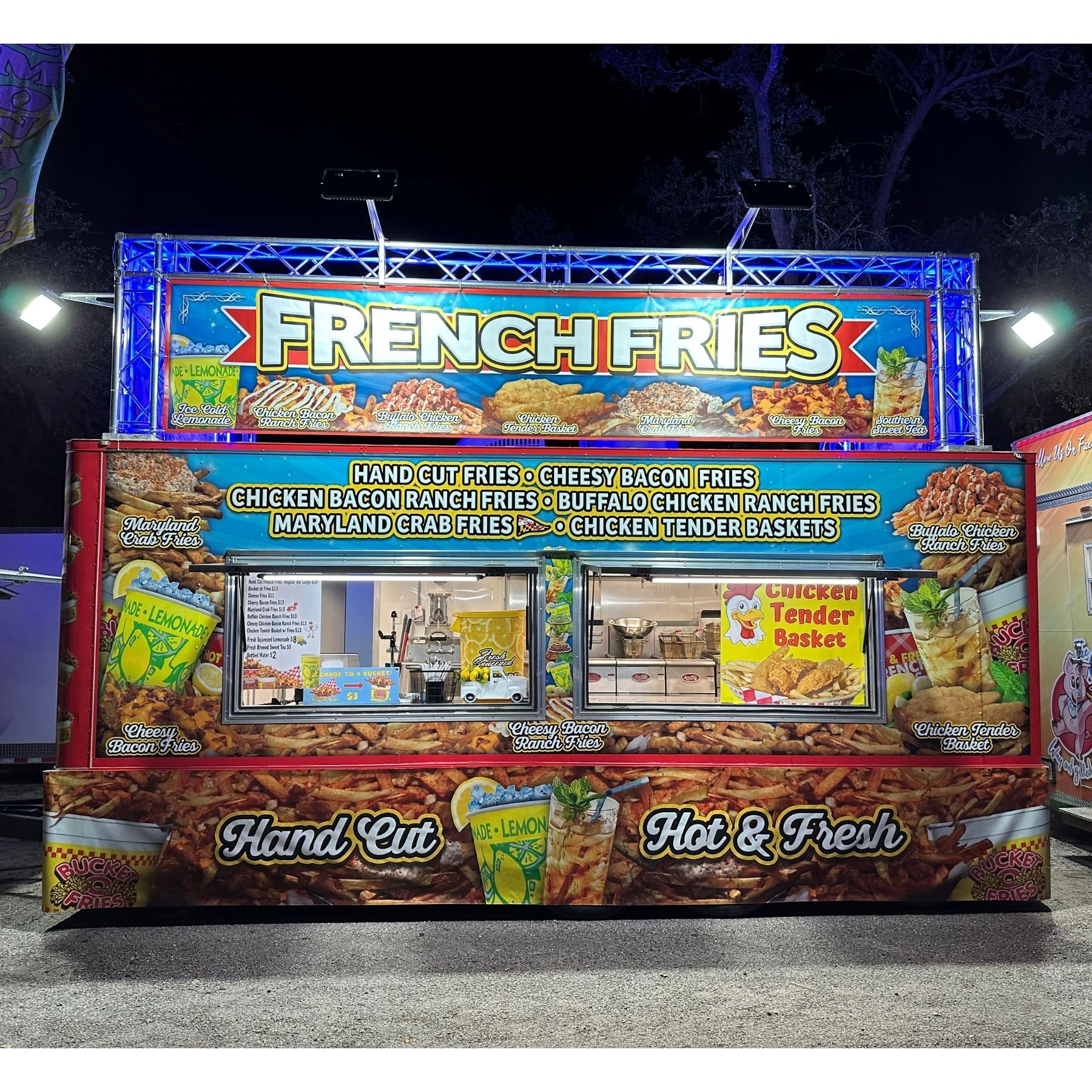 food concessions stand selling fries and chicken baskets