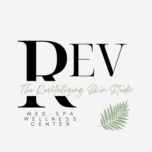 Revitalizing Skin Studio logo white background and light green leaf